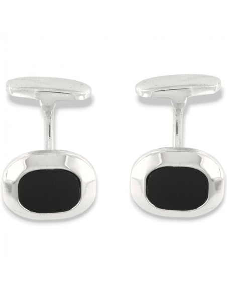 GEMELLI ARGENTO RODIATO QUADRATI NERO CENTRO [0533f5a8]