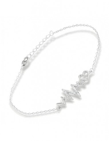 Bracciale Argento Rodiato Battito Cardiaco Zirconi Bianchi [b4f62a19]