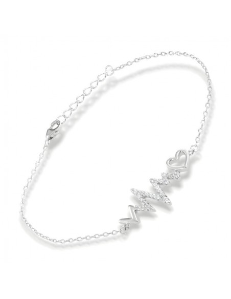 Bracciale Argento Rodiato Battito Cardiaco Zirconi Bianchi [b4f62a19]
