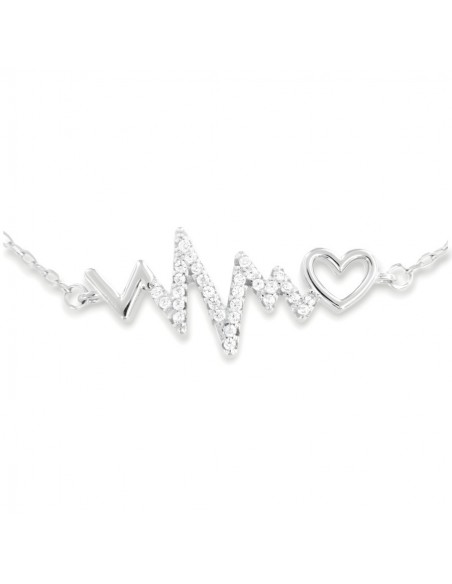 Bracciale Argento Rodiato Battito Cardiaco Zirconi Bianchi [1763b4c3]