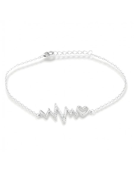 Bracciale Argento Rodiato Battito Cardiaco Zirconi Bianchi [1233f3dd]