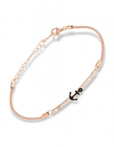 Bracciale Argento Rosato Popcorn Ancora Zirconi Bianchi [ca532923]