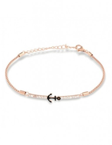 Bracciale Argento Rosato Popcorn Ancora Zirconi Bianchi [a365866f]