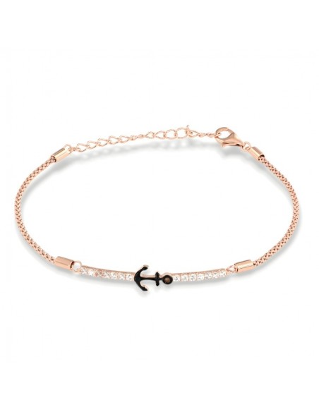 Bracciale Argento Rosato Popcorn Ancora Zirconi Bianchi [a365866f]