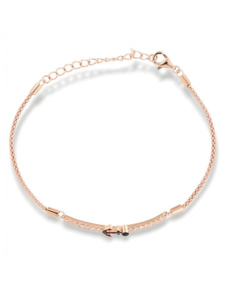 Bracciale Argento Rosato Popcorn Ancora Zirconi Bianchi [1478476b]
