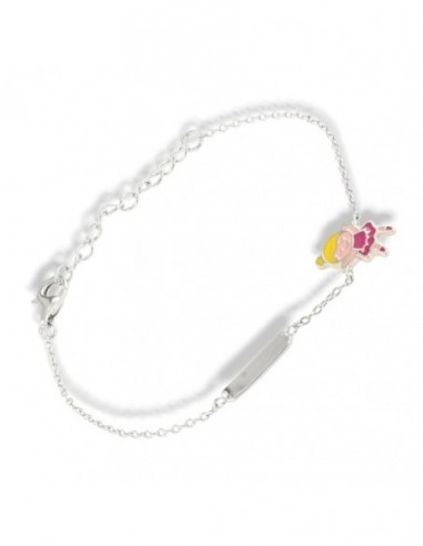 Bracciale Argento Rodiato Neonato Bambina Rosa Piastra Centrale [ab2f7fc9]