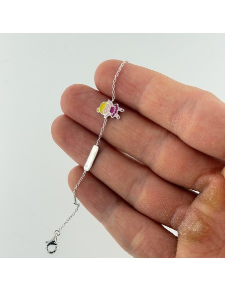 Bracciale Argento Rodiato Neonato Bambina Rosa Piastra Centrale [0b91a3a2]