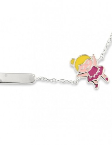 Bracciale Argento Rodiato Neonato Bambina Rosa Piastra Centrale [bc8c62a6]