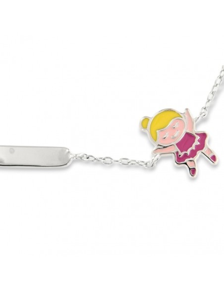 Bracciale Argento Rodiato Neonato Bambina Rosa Piastra Centrale [bc8c62a6]