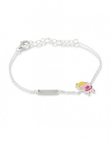 Bracciale Argento Rodiato Neonato Bambina Rosa Piastra Centrale [b9dc25b8]
