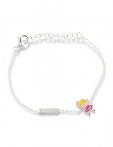 Bracciale Argento Rodiato Neonato Bambina Rosa Piastra Centrale [0ec1e4bc]