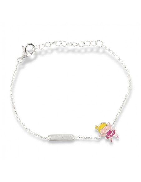 Bracciale Argento Rodiato Neonato Bambina Rosa Piastra Centrale [0ec1e4bc]
