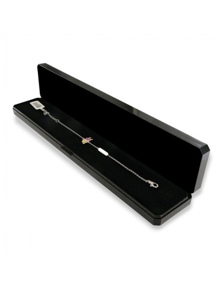 Bracciale Argento Rodiato Neonato Bambina Rosa Piastra Centrale [d7e7a7b1]
