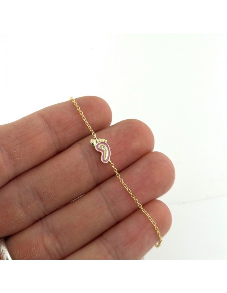 Bracciale Argento Dorato neonato Piede Rosa [c7d4054c]