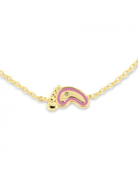 Bracciale Argento Dorato neonato Piede Rosa [70c9c448]