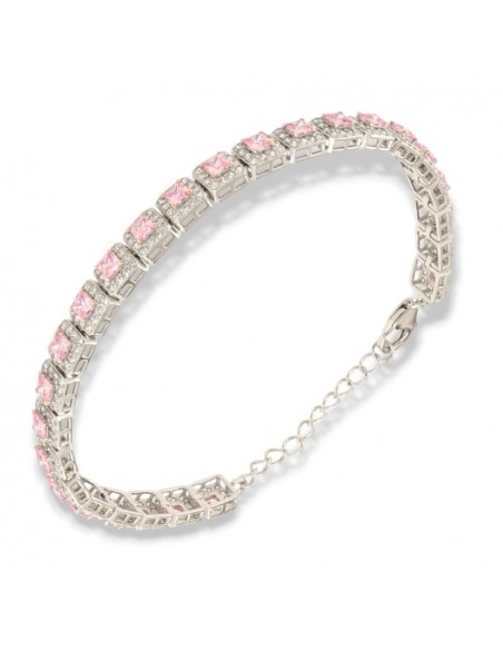 Bracciale Argento Rodiato Principessa Quadrata Rosa [035cf6dc]