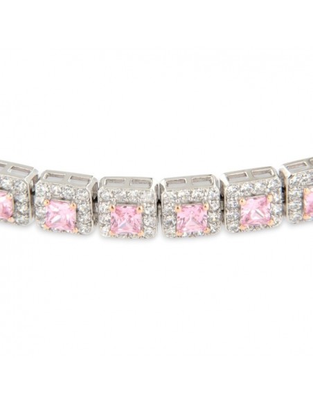Bracciale Argento Rodiato Principessa Quadrata Rosa [3be76319]