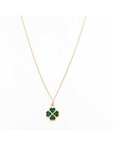 Collana Oro Giallo Quadrifoglio Malachite Verde [07c23d8e]