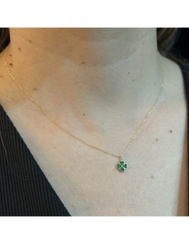 Collana Oro Giallo Quadrifoglio Malachite Verde [24c88204]