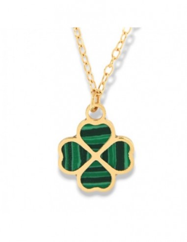 Collana Oro Giallo Quadrifoglio Malachite Verde [93d54300]