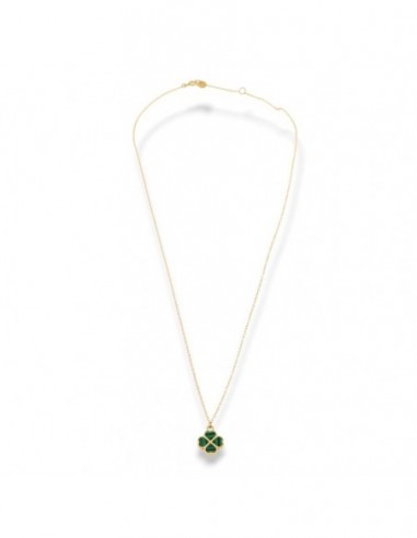 Collana Oro Giallo Quadrifoglio Malachite Verde [9685041e]