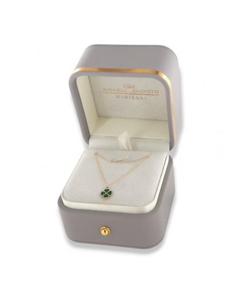 Collana Oro Giallo Quadrifoglio Malachite Verde [2198c51a]