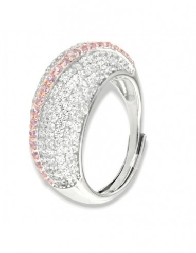 Anello Argento Rodiato Fascia Zirconi Bianchi Rosa [00117204]