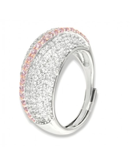 Anello Argento Rodiato Fascia Zirconi Bianchi Rosa [00117204]