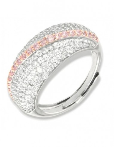 Anello Argento Rodiato Fascia Zirconi Bianchi Rosa [9c1dbb77]
