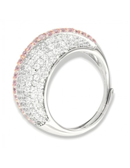 Anello Argento Rodiato Fascia Zirconi Bianchi Rosa [994dfc69]