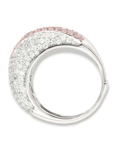 Anello Argento Rodiato Fascia Zirconi Bianchi Rosa [2e503d6d]