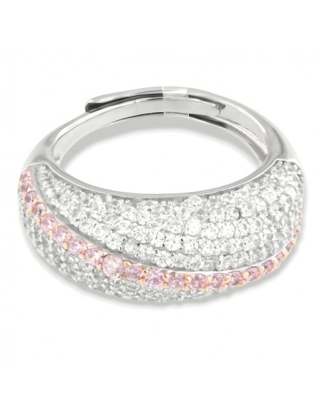 Anello Argento Rodiato Fascia Zirconi Bianchi Rosa [f7767e60]