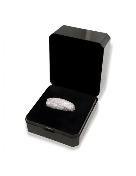 Anello Argento Rodiato Fascia Zirconi Bianchi Rosa [406bbf64]