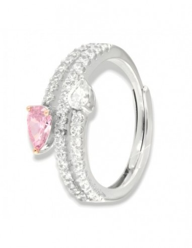 Anello Argento Rodiato Zirconi Bianchi Rosa [0a06e1f9]
