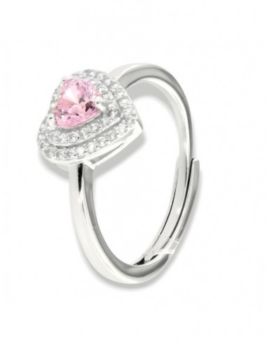 Anello Argento Rodiato Principessa Cuore Zirconi Rosa [bd1b20fd]