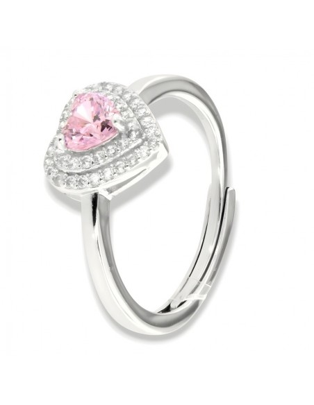 Anello Argento Rodiato Principessa Cuore Zirconi Rosa [bd1b20fd]