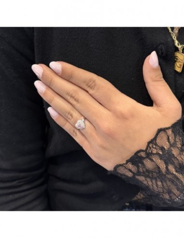 Anello Argento Rodiato Principessa Cuore Zirconi Rosa [2d0bbba3]