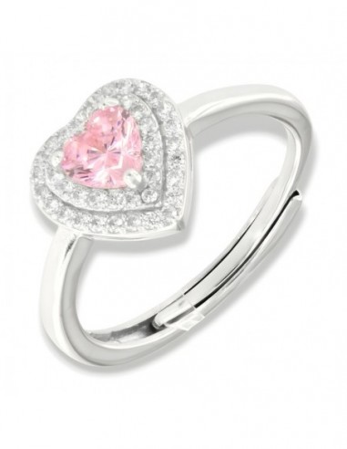 Anello Argento Rodiato Principessa Cuore Zirconi Rosa [9a167aa7]