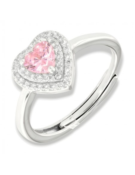 Anello Argento Rodiato Principessa Cuore Zirconi Rosa [9a167aa7]