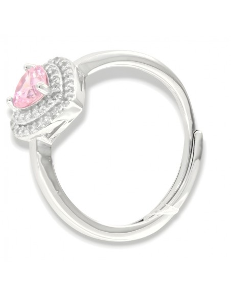Anello Argento Rodiato Principessa Cuore Zirconi Rosa [9f463db9]