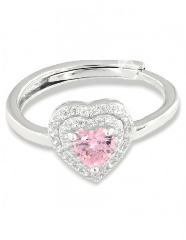 Anello Argento Rodiato Principessa Cuore Zirconi Rosa [f17dbfb0]