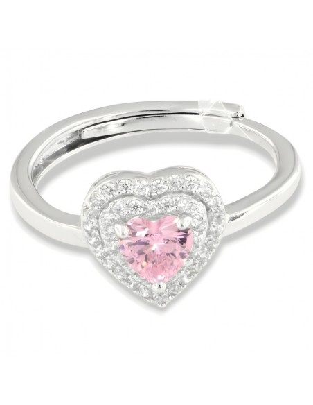 Anello Argento Rodiato Principessa Cuore Zirconi Rosa [f17dbfb0]