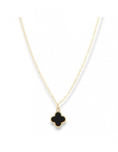 Collana Oro Giallo Quadrifoglio Smaltato Nero [56fa907c]