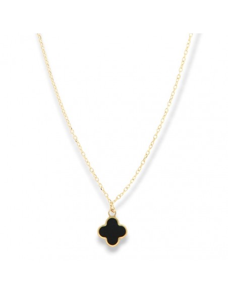 Collana Oro Giallo Quadrifoglio Smaltato Nero [56fa907c]
