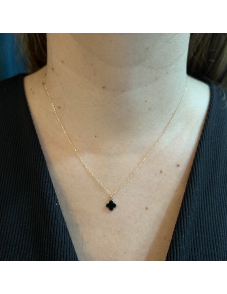 Collana Oro Giallo Quadrifoglio Smaltato Nero [179ffbaf]