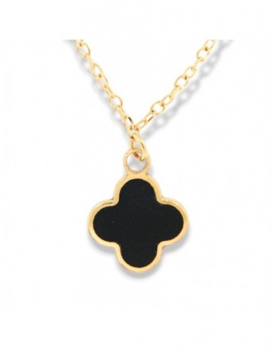Collana Oro Giallo Quadrifoglio Smaltato Nero [a0823aab]