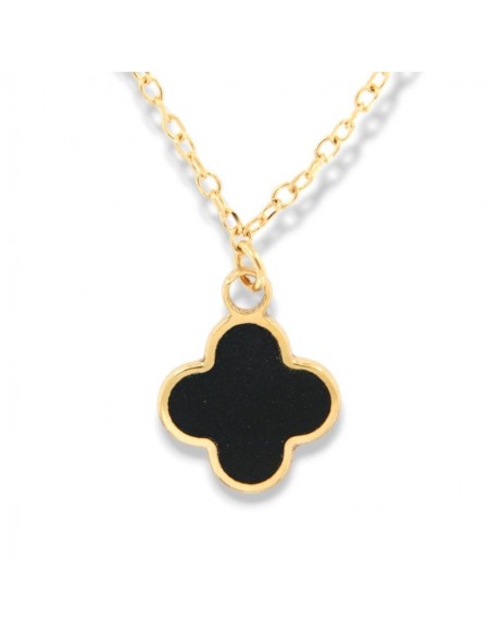 Collana Oro Giallo Quadrifoglio Smaltato Nero [a0823aab]