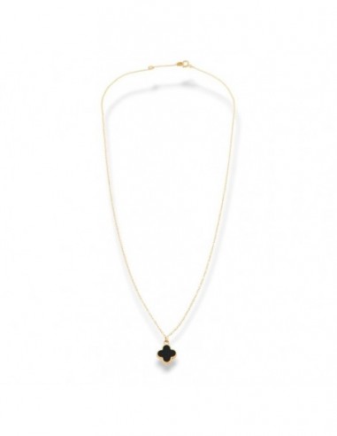 Collana Oro Giallo Quadrifoglio Smaltato Nero [a5d27db5]