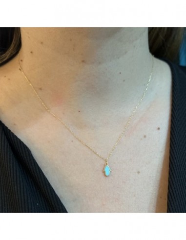 Collana Oro GIallo Mano Di Fatima Smaltata Celeste [001e250d]