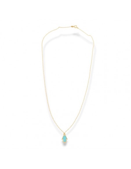 Collana Oro GIallo Mano Di Fatima Smaltata Celeste [b253a317]